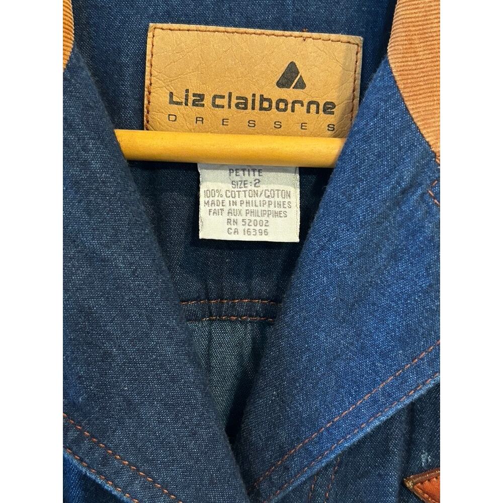 Vintage Liz Claiborne Denim Look Shirt Dress Size 2 Western Belted Midi Chambray - Picture 7 of 9
